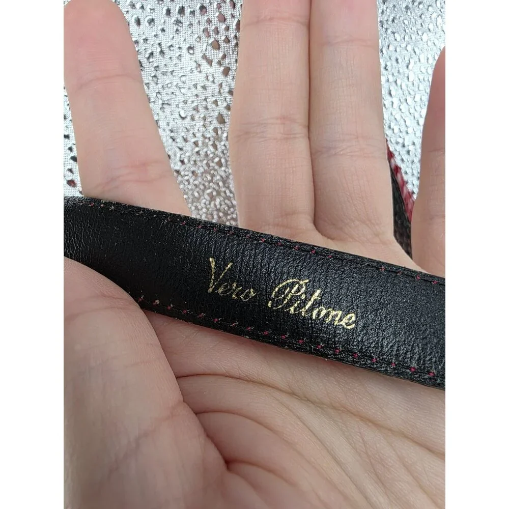 Vero‎ Pitone Red Snakeskin Leather Belt With Gold Buckle